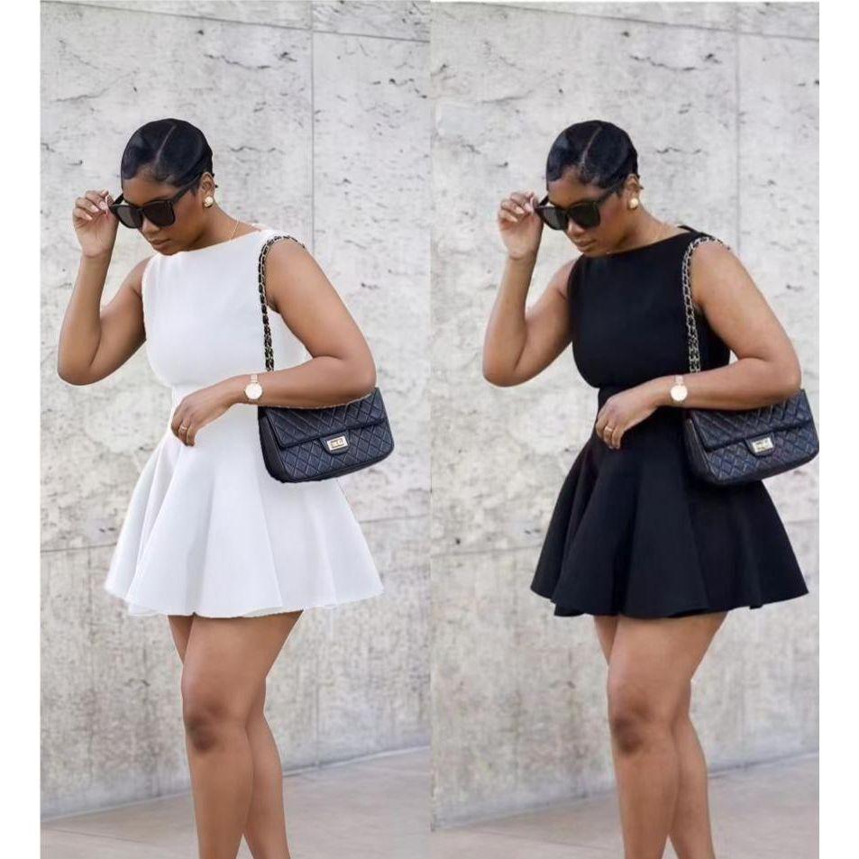 Sheer Mesh Insert Crisscross Skater Dress