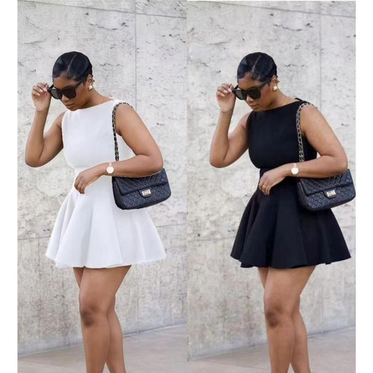 Sheer Mesh Insert Crisscross Skater Dress