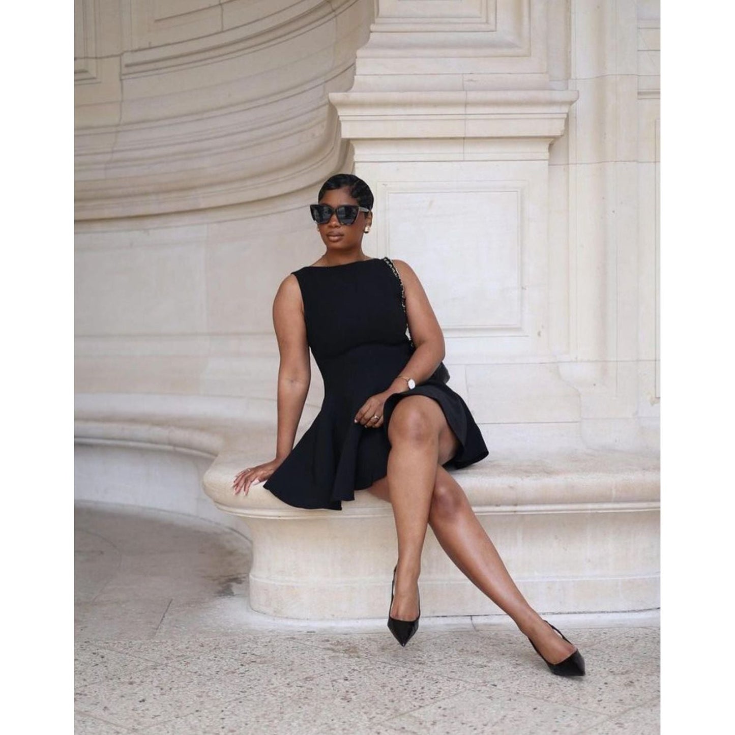 Sheer Mesh Insert Crisscross Skater Dress