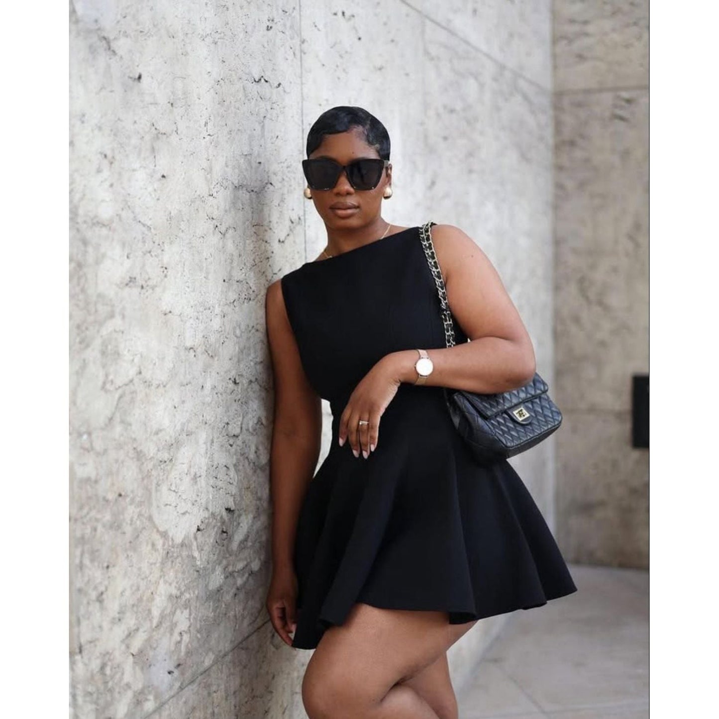 Sheer Mesh Insert Crisscross Skater Dress