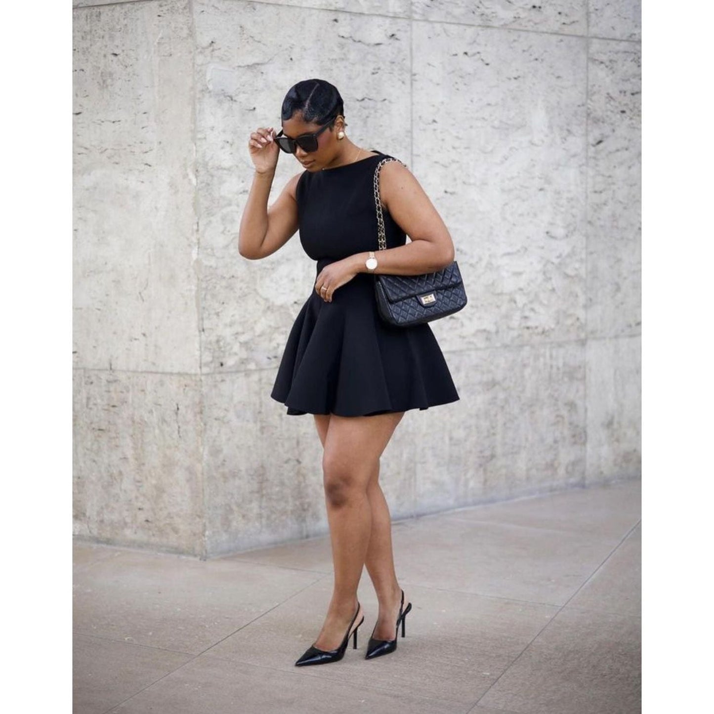 Sheer Mesh Insert Crisscross Skater Dress