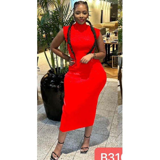 Round Neck Tight Sleeveless Midi Dress.