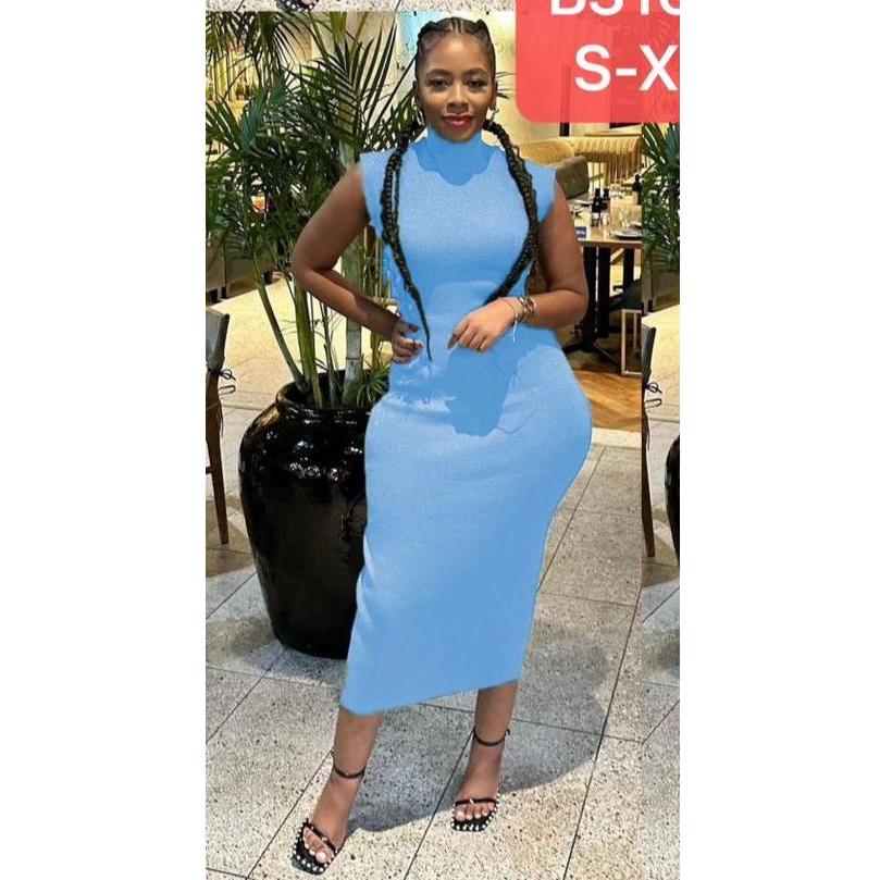 Round Neck Tight Sleeveless Midi Dress.