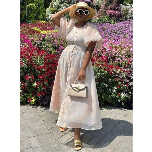 Short Sleeve Floral Midi Dress