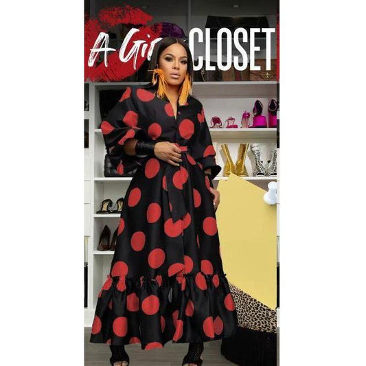 Lantern Sleeve Ruffle Hem Dress