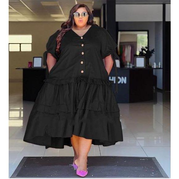 Plus Size Solid Color Pleated Dress