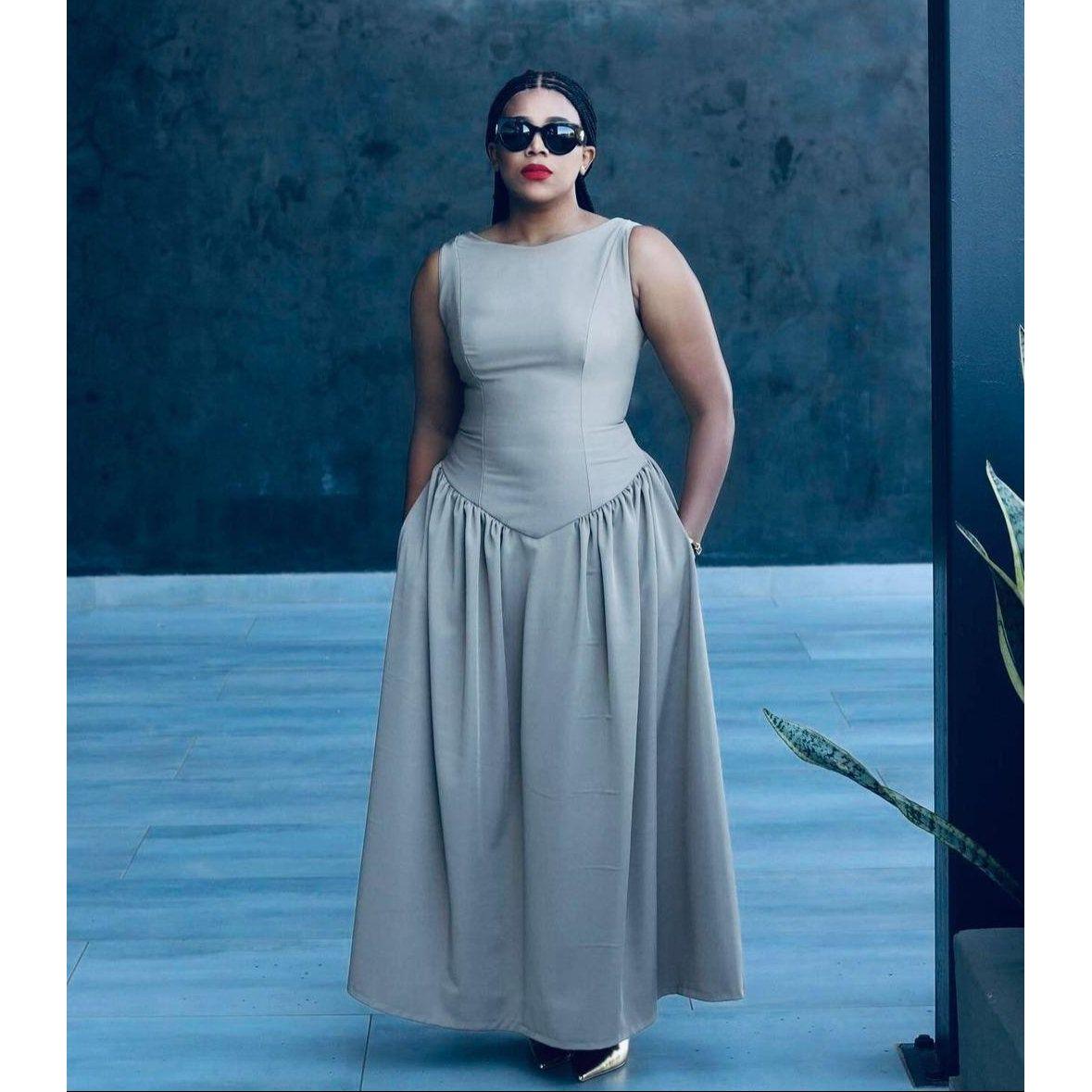 Sleeveless Corset Pleated Maxi Dress.