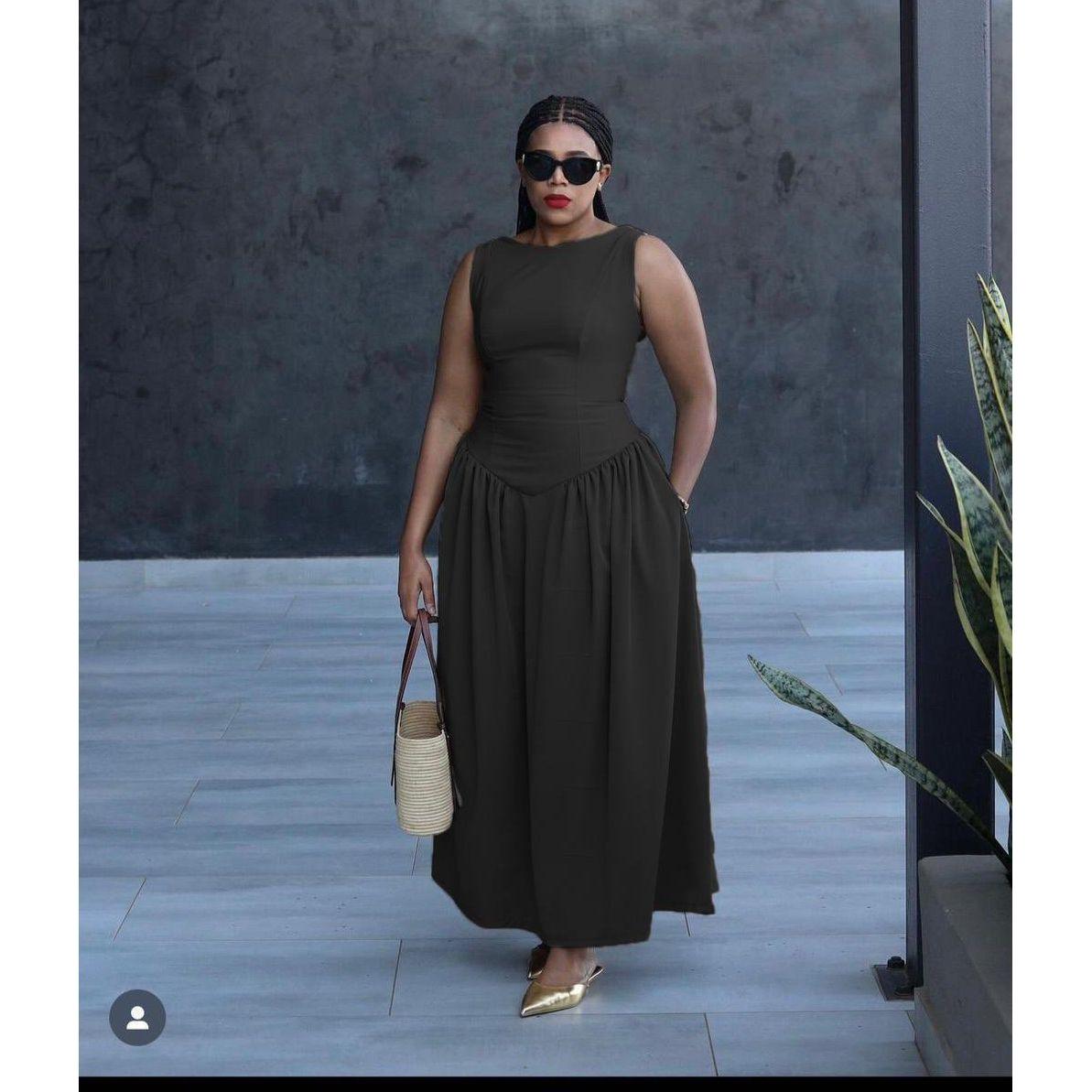 Sleeveless Corset Pleated Maxi Dress.