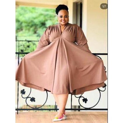 Pleated V-Neck Detailed Midi Dress