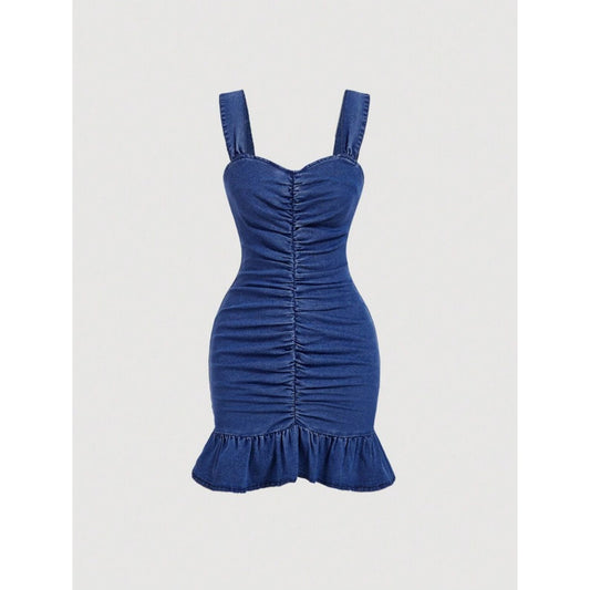 Slim Fit With Ruffled Hem Denim Dress