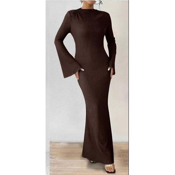 Knitted Round Neck Long Sleeve Bodycon Dress