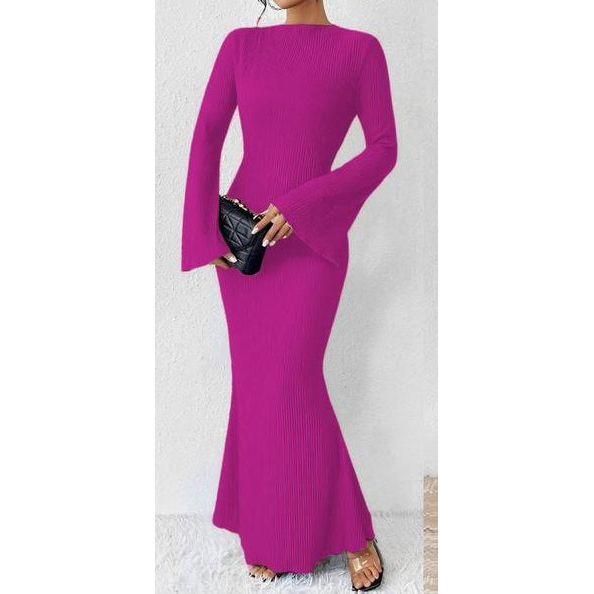 Knitted Round Neck Long Sleeve Bodycon Dress