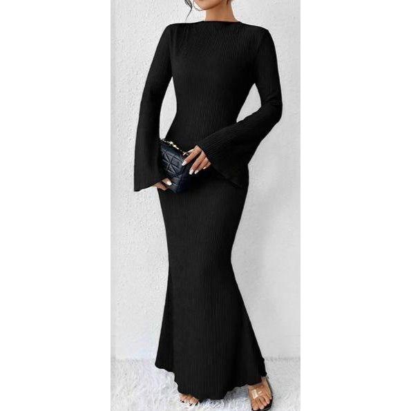 Knitted Round Neck Long Sleeve Bodycon Dress