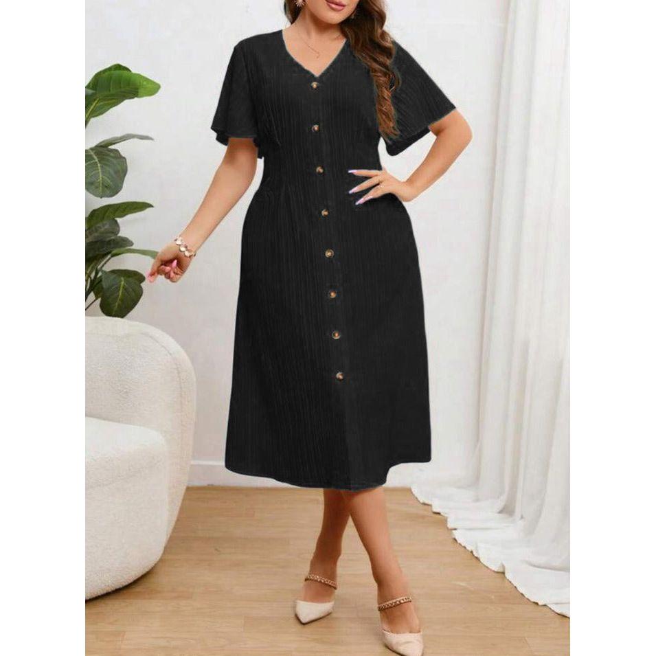 Button Down Short Sleeve Shirt Midi Dress