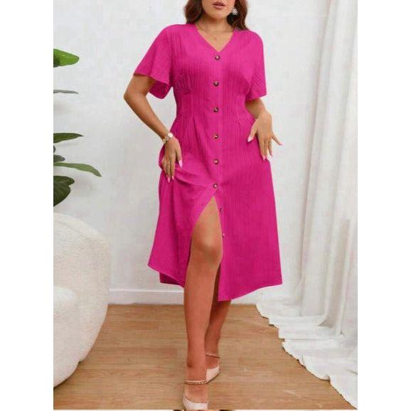 Button Down Short Sleeve Shirt Midi Dress