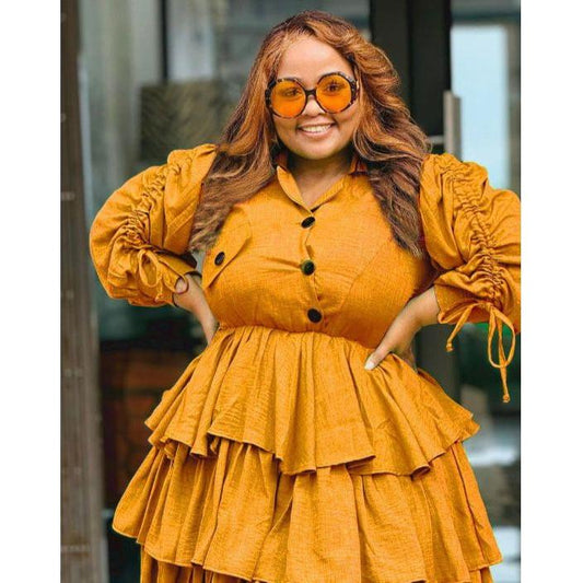 Plus Size Pleated Mini Long Sleeve Dress