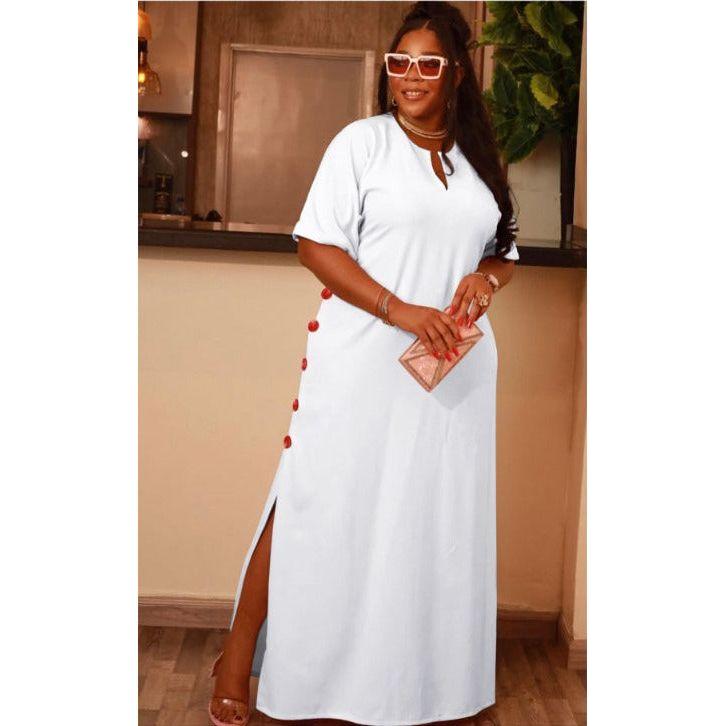Drop Down V-Neck Short Sleeve Slit Maxi Dress