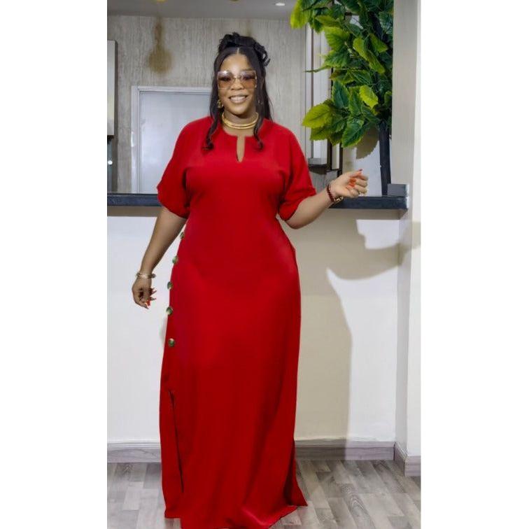 Drop Down V-Neck Short Sleeve Slit Maxi Dress