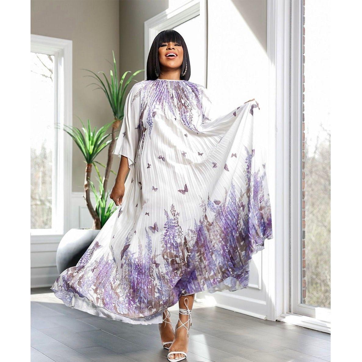 Butterfly Print Long Sleeve Maxi Dress