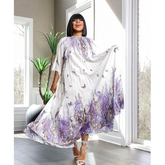 Butterfly Print Long Sleeve Maxi Dress
