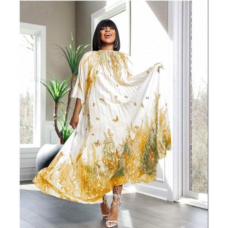 Butterfly Print Long Sleeve Maxi Dress