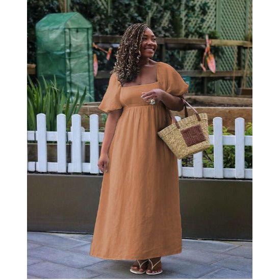 Square Neck Short Sleeve Casual Dress.