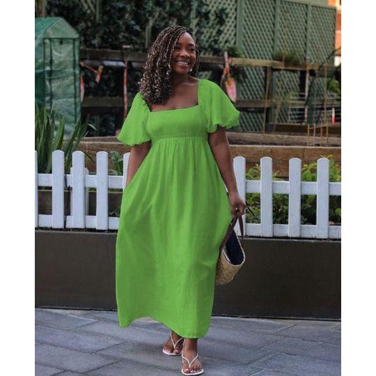 Square Neck Short Sleeve Casual Dress.