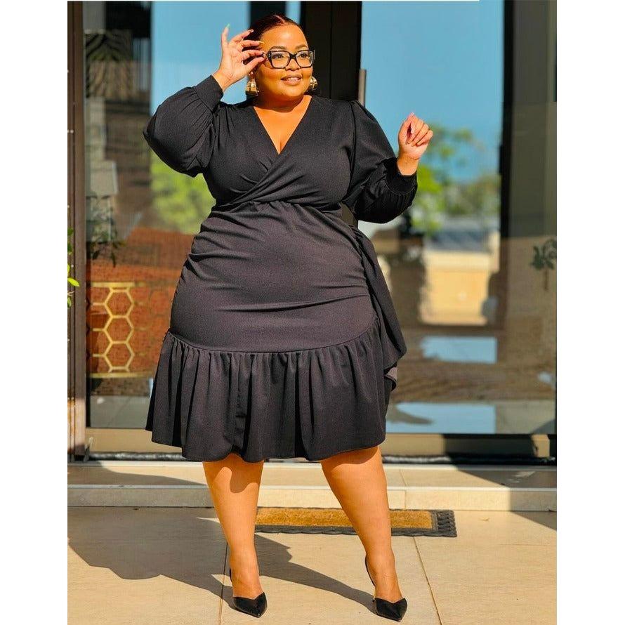 Sexy V-Neck Long Sleeve Bottom Pleated Dress.