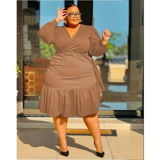 Sexy V-Neck Long Sleeve Bottom Pleated Dress.