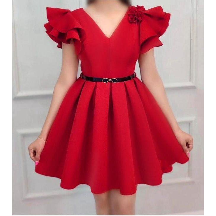 High Waist Draped Short Pleated Dress