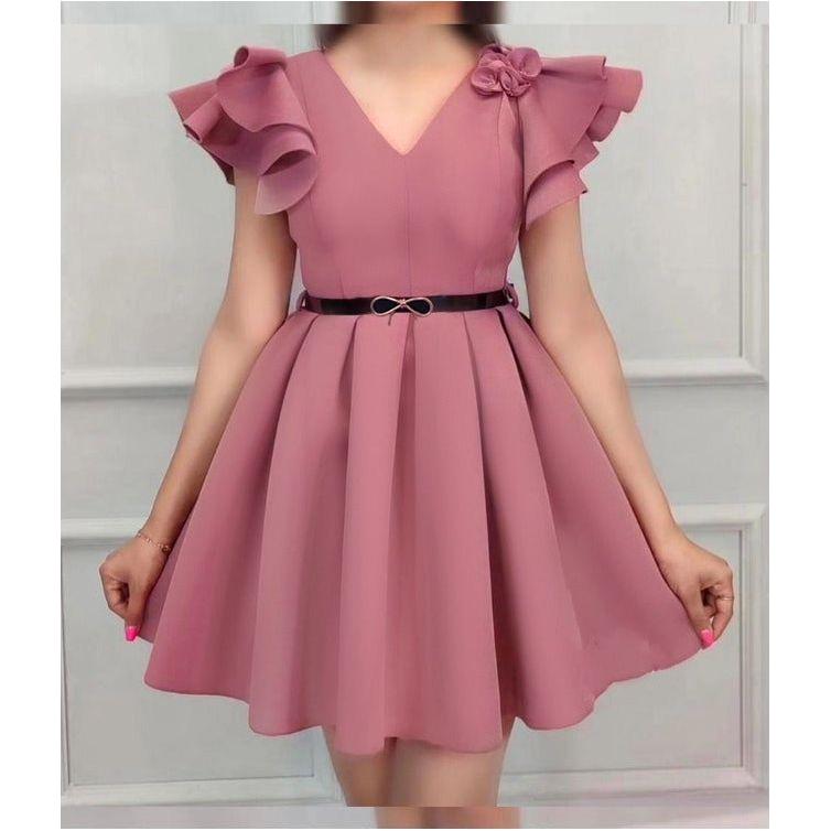 High Waist Draped Short Pleated Dress