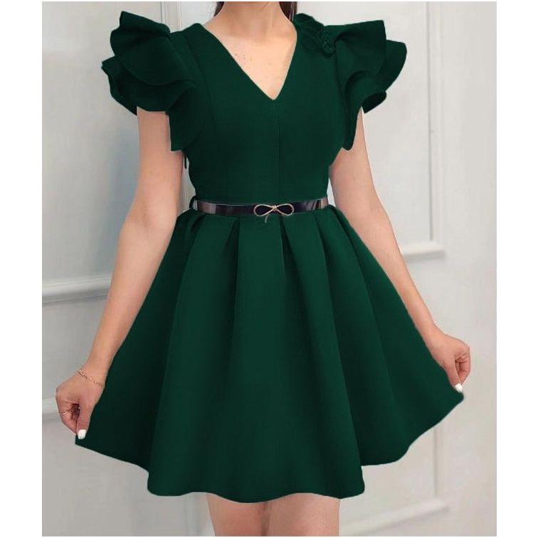 High Waist Draped Short Pleated Dress