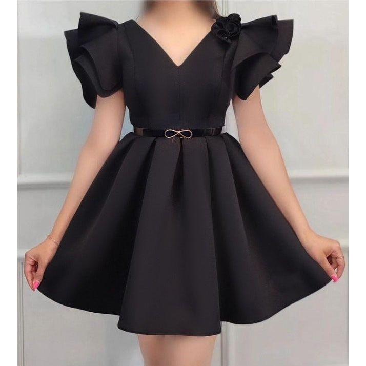 High Waist Draped Short Pleated Dress