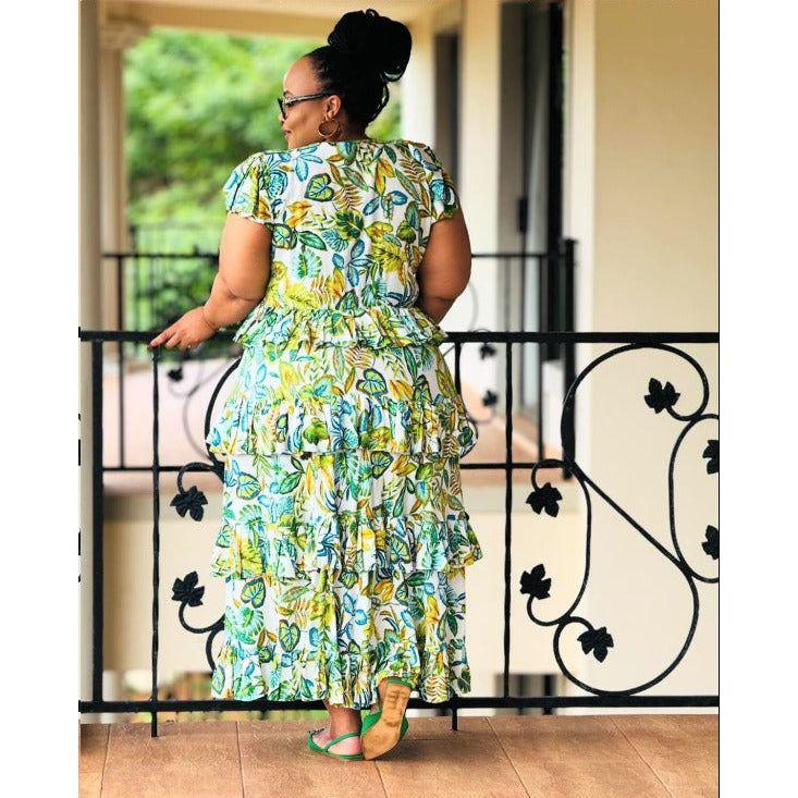 Floral V-Neck Pleated Maxi Dress