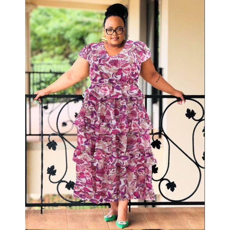 Floral V-Neck Pleated Maxi Dress