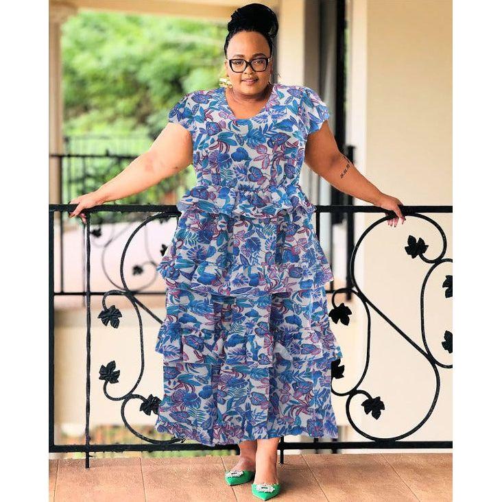 Floral V-Neck Pleated Maxi Dress