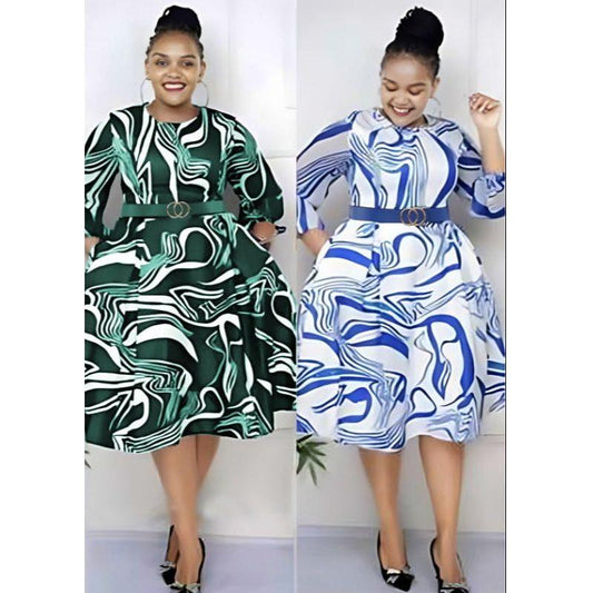 Printed Vintage Style Fashion Midi Dress