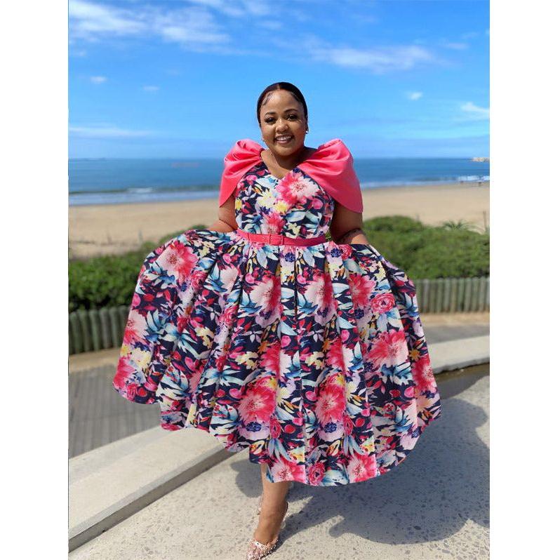 Short Puffy Sleeve Floral Maxi Dress