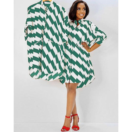 Short Sleeve Loose Patchwork Stripe Style Top Dress