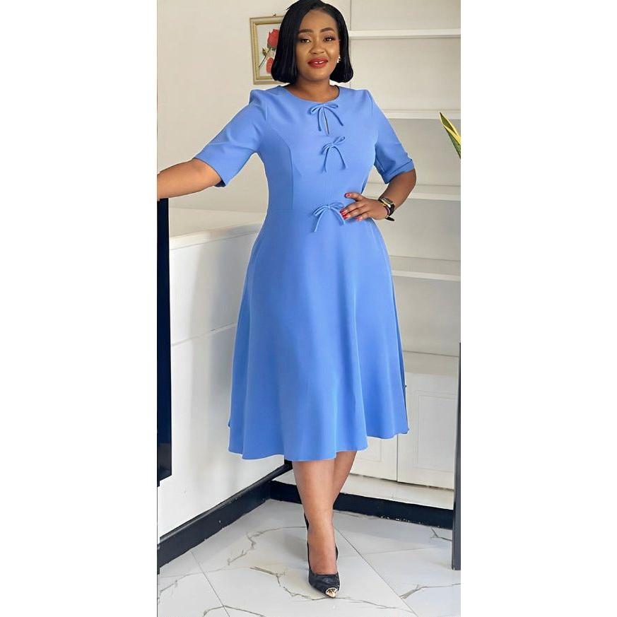 Short Sleeve High Waist A-Line Midi Dress