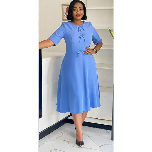 Short Sleeve High Waist A-Line Midi Dress