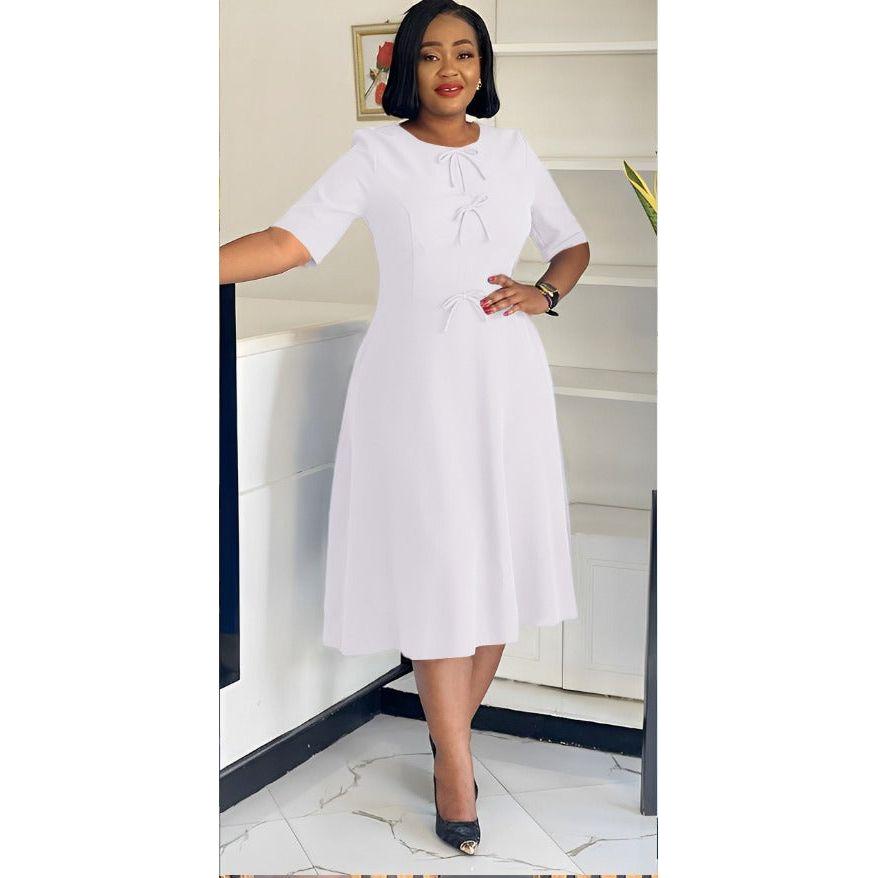 Short Sleeve High Waist A-Line Midi Dress