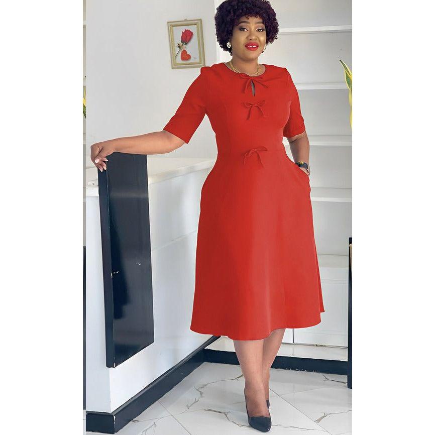 Short Sleeve High Waist A-Line Midi Dress