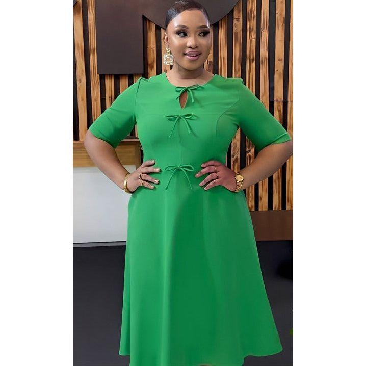 Short Sleeve High Waist A-Line Midi Dress