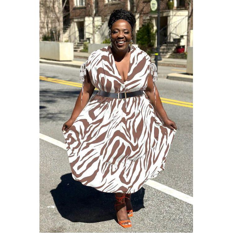 Plus Zebra Striped Batwing Sleeve Dress