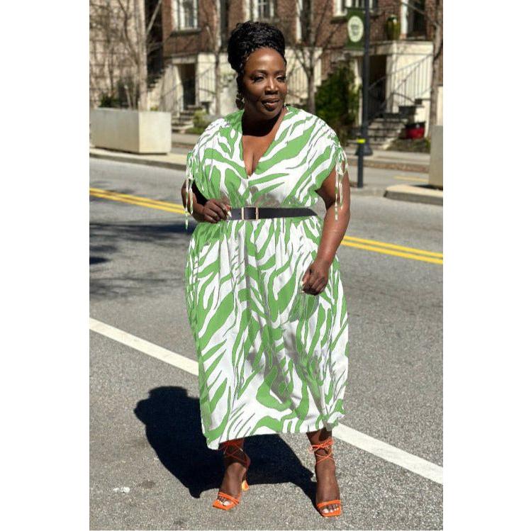 Plus Zebra Striped Batwing Sleeve Dress