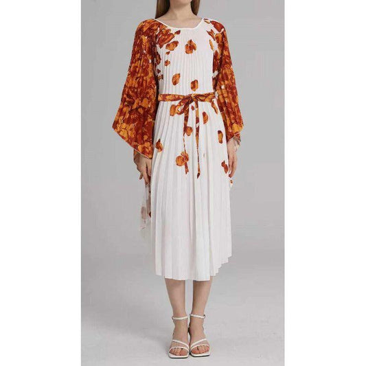 Printed Plus Size Satin Long Sleeve Midi Dress