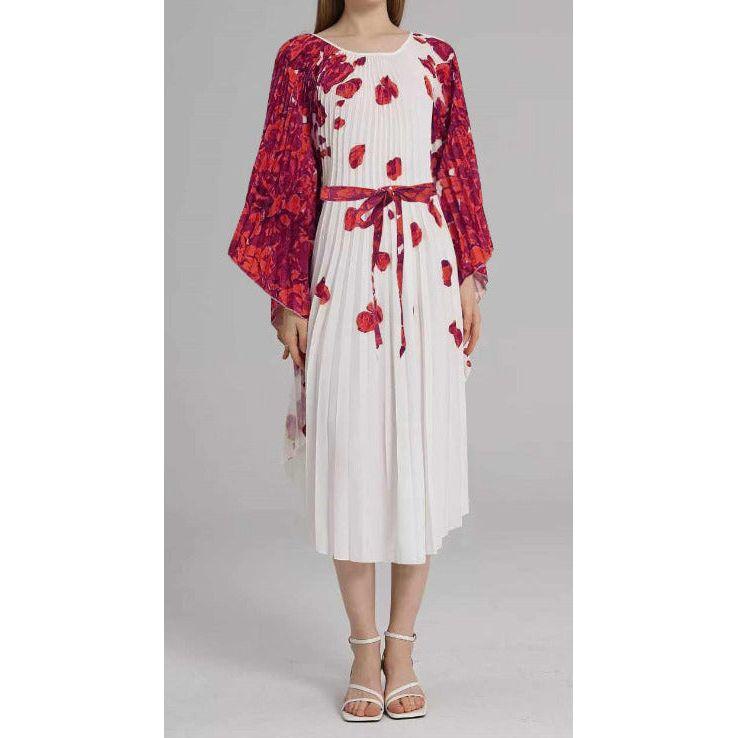 Printed Plus Size Satin Long Sleeve Midi Dress