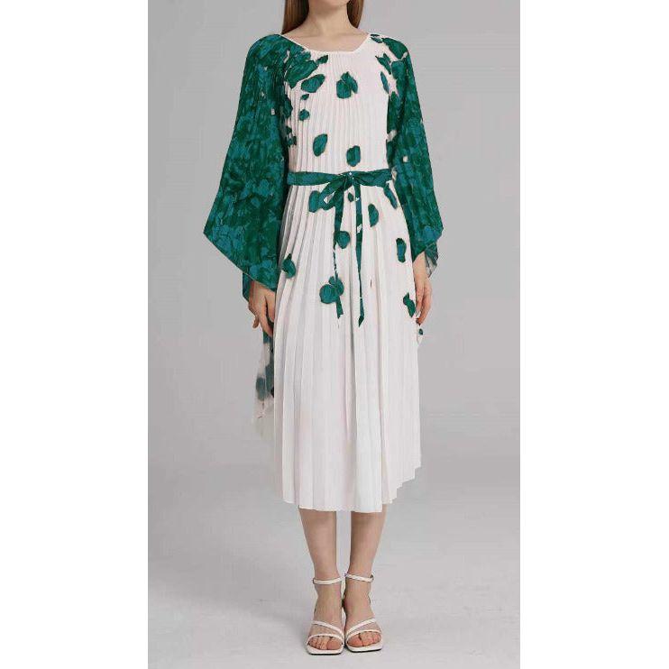 Printed Plus Size Satin Long Sleeve Midi Dress