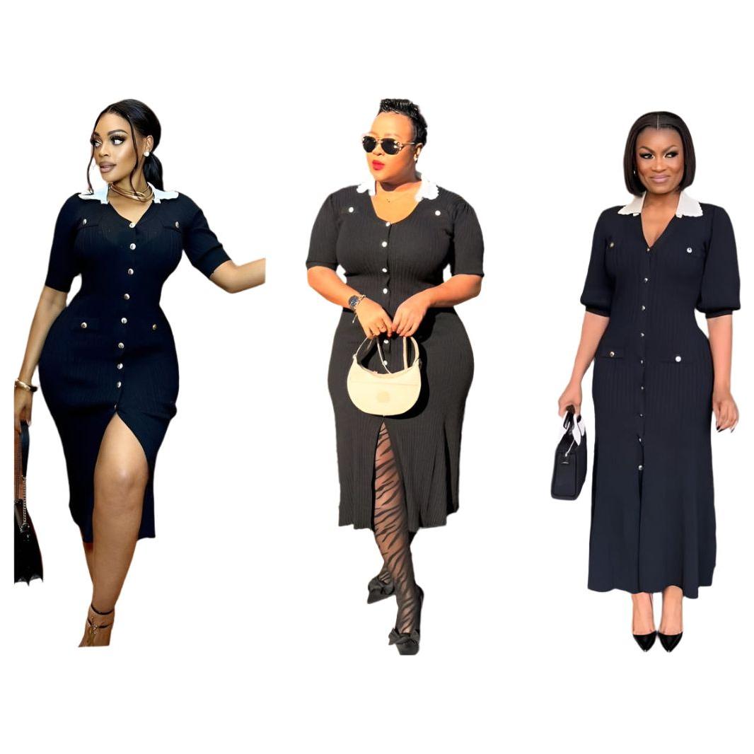 Button Up High Waisted Preppy Midi Dress